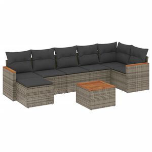 vidaXL ガーデンラウンジ8点セット クッション付き グレー ポリラタン製