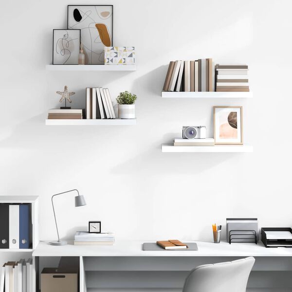 vidaXL フローティングウォールシェルフ 4点 ハイグロスホワイト 60x23.5x3.8cm MDF