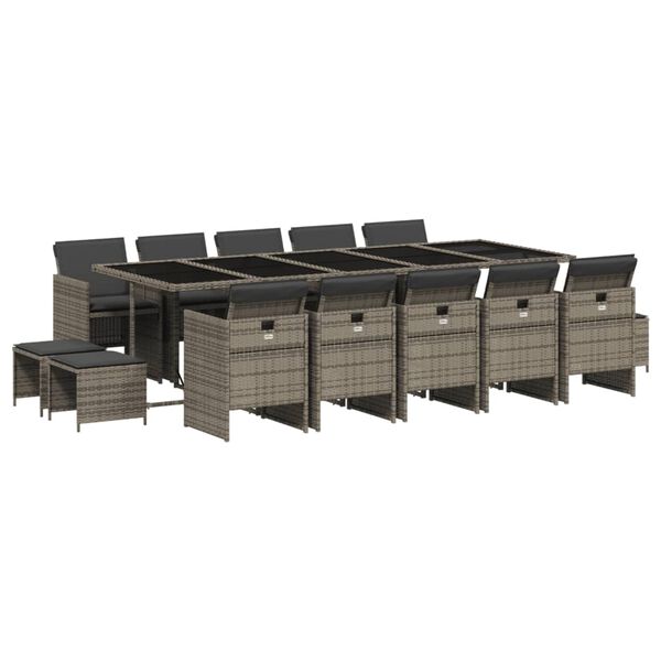 vidaXL ガーデンダイニング15点セット クッション付き グレー ポリラタン製