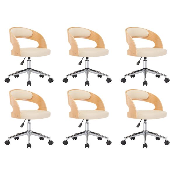 vidaXL 回転ダイニングチェア 6点 クリーム 曲げ木＆合成皮革製