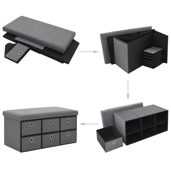 vidaXL 折りたたみ収納ベンチ フェイクリネン 76x38x38 cm ダークグレー