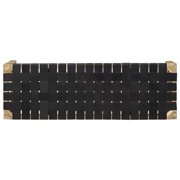 vidaXL ベンチ 110cm ブラック 本革＆マンゴー無垢材