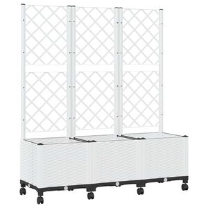 vidaXL トレリス＆車輪付きガーデンプランター ホワイト 120 x 40 x 146 cm PP