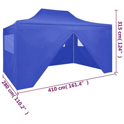 vidaXL プロ仕様 折りたたみ式パーティーテント 側壁4枚付き スチール製 3x4m ブルー