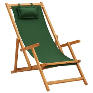 vidaXL 折りたたみビーチチェア ユーカリ無垢材＆布製 グリーン