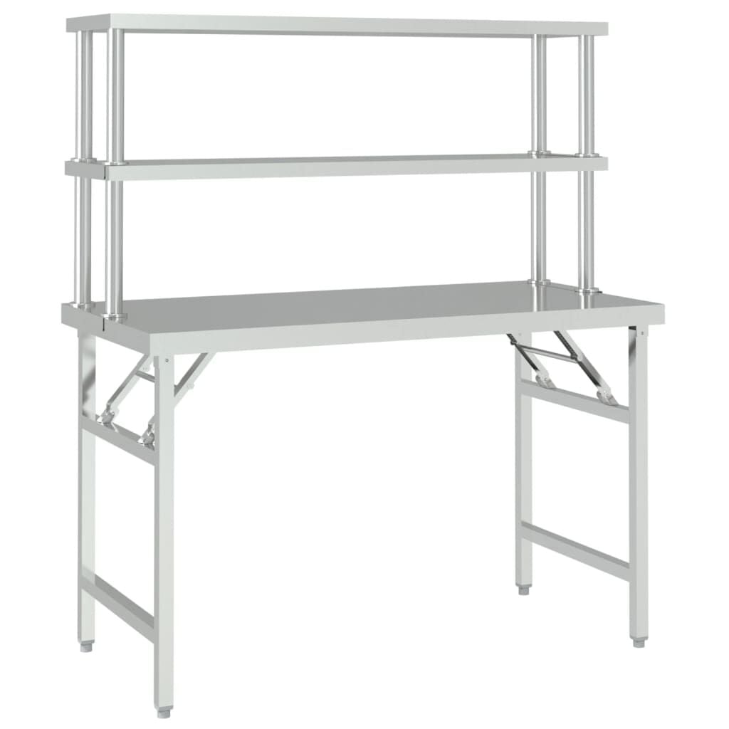 vidaXL キッチン作業台 上部棚付き 120x60x145cm ステンレススチール