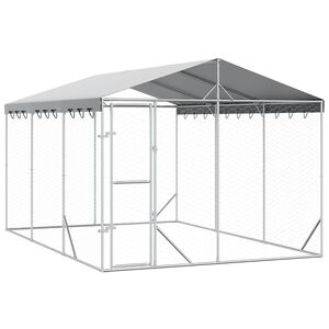 vidaXL 屋外犬小屋 屋根付き シルバー 3x4.5x2.5 m 亜鉛メッキ鋼製