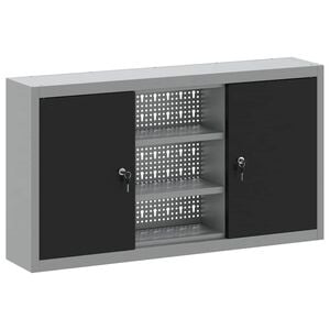 vidaXL ツールキャビネット 棚で ストレージ付き 黒とグレー 100 x 20 x 55 cm エンジニアードウッドとスチール
