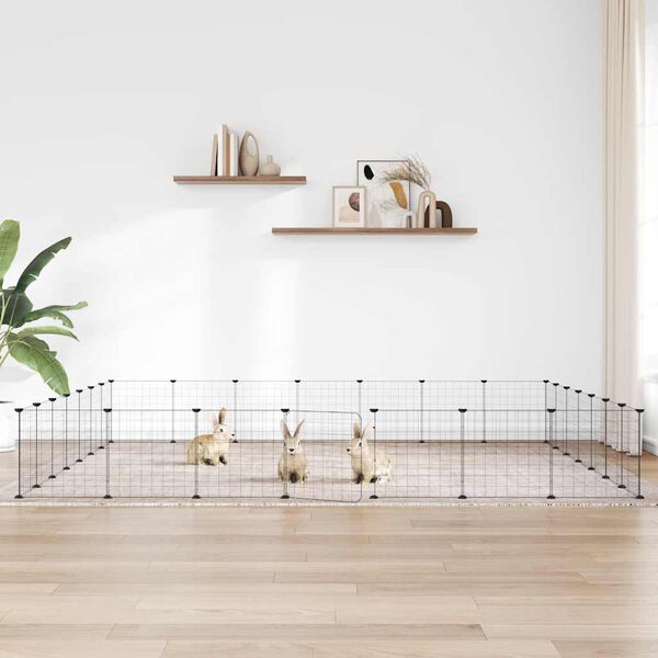 vidaXL ペットケージ パネル28枚 扉付き ブラック 35x35cm スチール