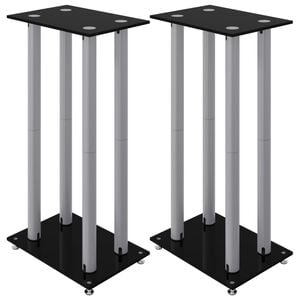 vidaXL スピーカースタンド 2個 ブラック&シルバー 強化ガラス 4柱デザイン