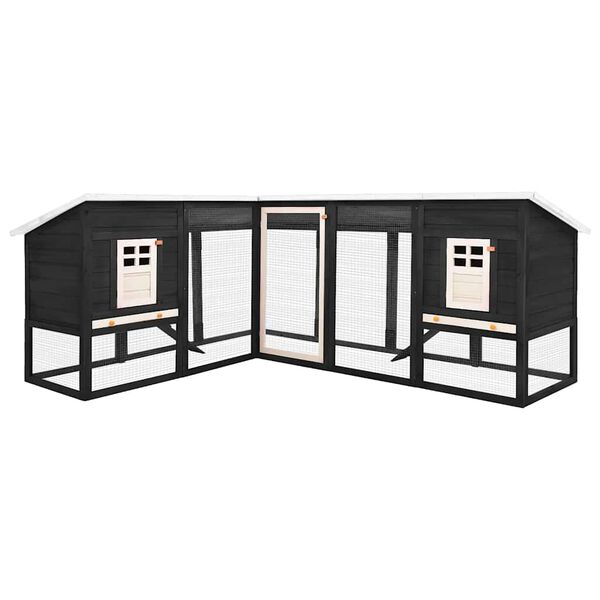 vidaXL 屋外うさぎ小屋 飼育スペース付き グレー＆ホワイト 無垢モミ材