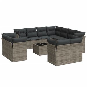 vidaXL ガーデンラウンジ12点セット クッション付き グレー ポリラタン製