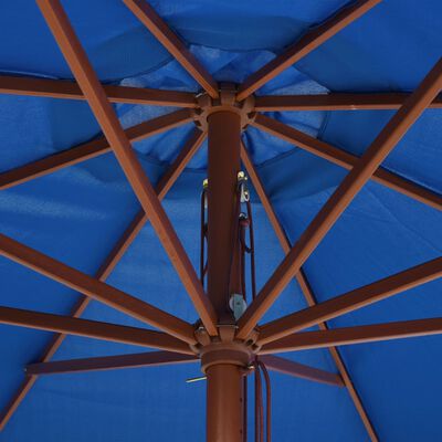 vidaXL 屋外用パラソル 木製ポール付き 350cm ブルー