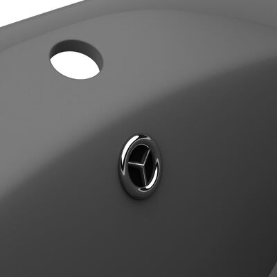 vidaXL 洗面器 楕円 オーバーフロー付き マットダークグレー 58.5x39cm セラミック