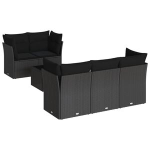 vidaXL 6点セット ガーデンソファセット クッション付き ブラック ポリラタン