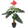 vidaXL 人工観葉植物 アンスリウム ポット付き 90cm レッド＆イエロー