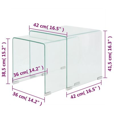 vidaXL ネストテーブル2点セット 強化ガラス製 クリア