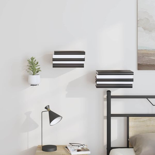 vidaXL インビジブルフローティングシェルフ 棚で 壁面取付型 ストレージ付き 4 pcs ブラック 6 x 11 x 6.5 cm