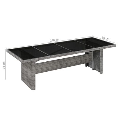vidaXL ガーデンテーブル 240x90x74cm ポリラタン＆ガラス