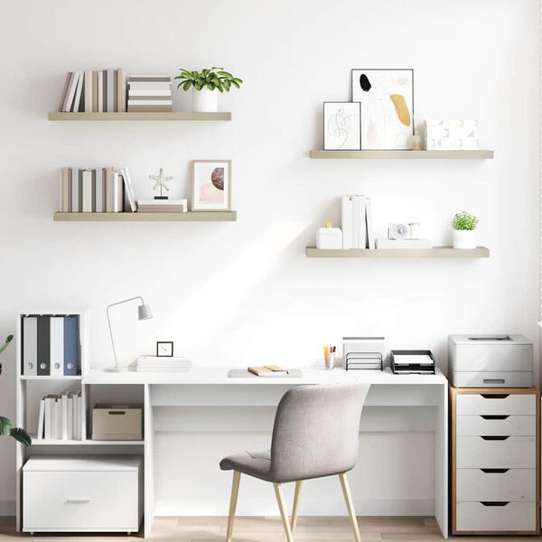 vidaXL フローティングウォールシェルフ 4点 オーク 90x23.5x3.8cm MDF