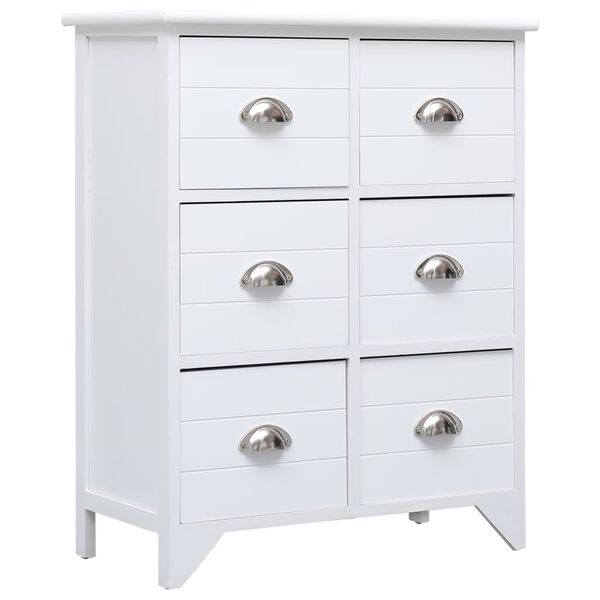 vidaXL サイドキャビネット 引き出し6段付き ホワイト 60x30x75cm 桐材