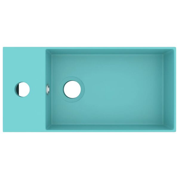 vidaXL バスルーム用 洗面ボウル オーバーフロー付き セラミック製 ライトグリーン