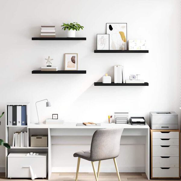 vidaXL フローティングウォールシェルフ 4点 ブラック 80x23.5x3.8cm MDF