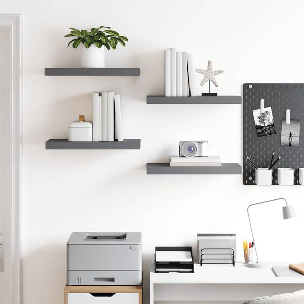 vidaXL フローティングウォールシェルフ 4点 ハイグロスグレー 50x23.5x3.8cm MDF