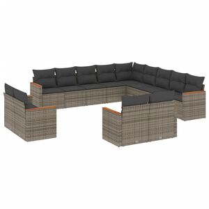 vidaXL ガーデンラウンジ13点セット クッション付き グレー ポリラタン製