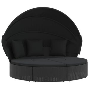 vidaXL 屋外用ラウンジベッド（キャノピーとクッション付き）ブラックポリラタン