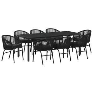 vidaXL ガーデンダイニングセット 9 pcs ブラック 粉体塗装スチール