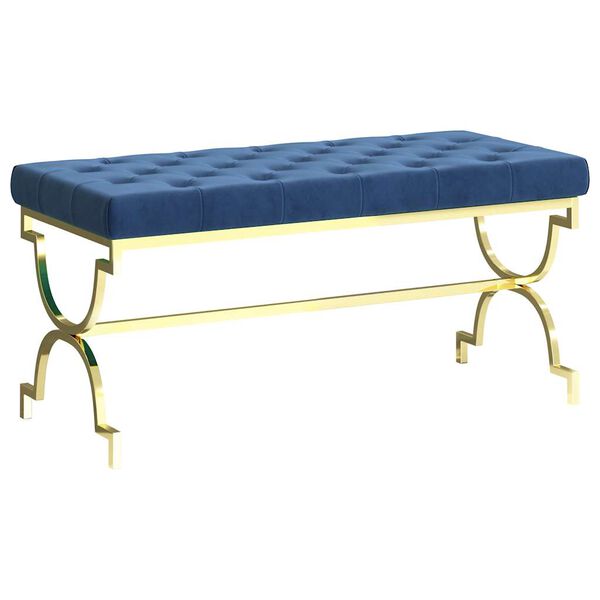 vidaXL ベンチ 99cm ブルー ベルベット＆ステンレススチール製