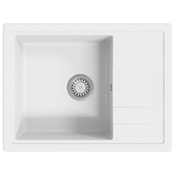 vidaXL キッチンシンク オーバーフロー付き 楕円型 ホワイト 花こう岩製