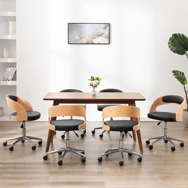 vidaXL 回転ダイニングチェア 6点 ブラック 曲げ木細工＆合成皮革製