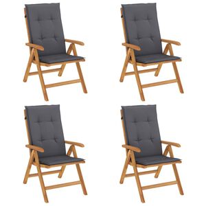 vidaXL クッション付きリクライニング折りたたみ椅子 4脚セット チーク無垢材