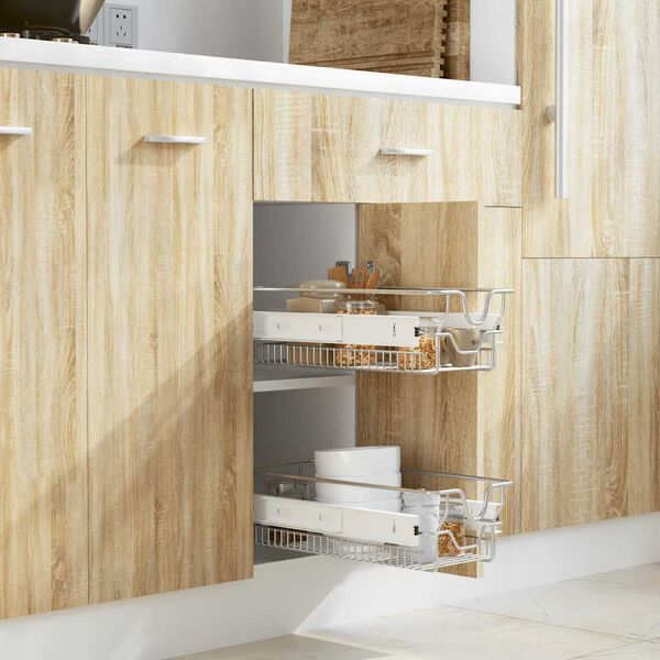 vidaXL 引き出し式 ワイヤーバスケット 2点 シルバー 300 mm