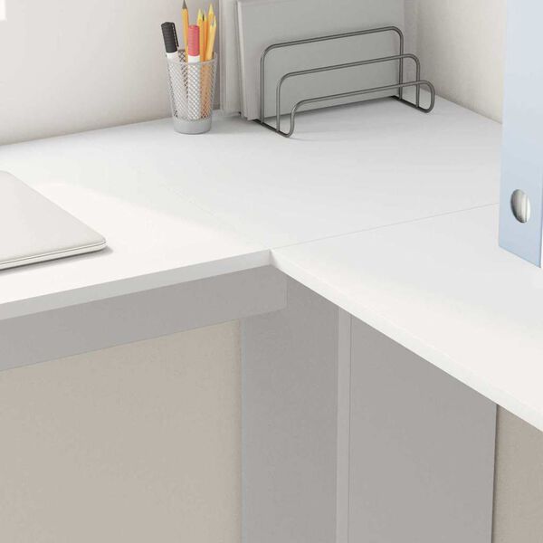 vidaXL ストレージ付きコーナーデスク 棚で ストレージ付き ホワイト 140 x 113.5 x 75 cm エンジニアリングウッド