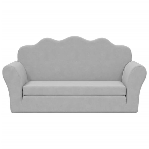 vidaXL 子供用ソファベッド 2人掛け ライトグレー ソフトプラッシュ