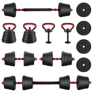 vidaXL 4-in-1ダンベルセット 40kg 黒と赤 セメントと鉄砂
