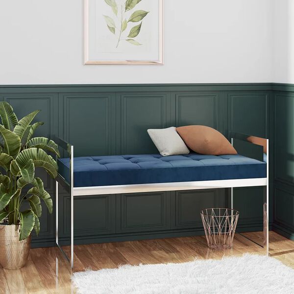 vidaXL ベンチ 97cm ブルー ベルベット＆ステンレススチール製