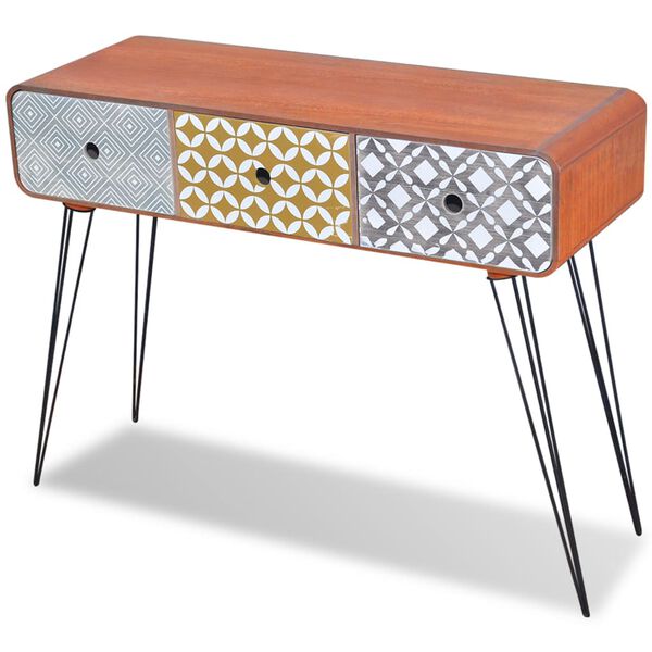 vidaXL コンソールテーブル 引き出し3段付き ブラウン