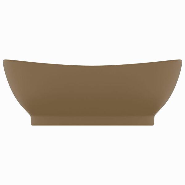 vidaXL 洗面器 楕円 オーバーフロー付き マットクリーム 58.5x39cm セラミック