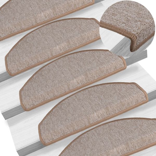 vidaXL 階段マット 15枚 65x24x4 cm ライトブラウン 半円形 大