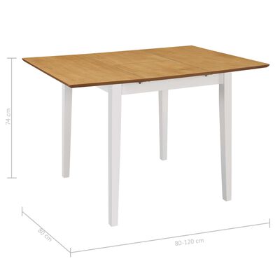 vidaXL 伸長式ダイニングテーブル ホワイト (80-120)x80x74cm MDF
