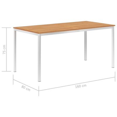 vidaXL ガーデンダイニングテーブル 160x80x75cm チーク無垢材＆ステンレススチール製