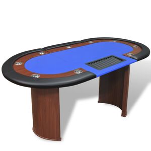 vidaXL 10人用ポーカーテーブル ディーラーエリア＆チップトレイ付き ブルー