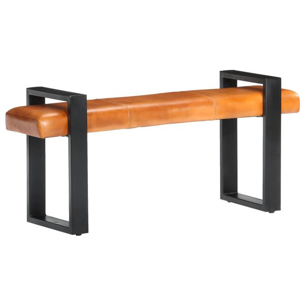 vidaXL ベンチ 120cm ブラック＆ブラウン 山羊本革製