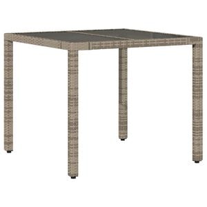vidaXL ガーデンテーブル ガラストップ付き 90x90x75 cm ポリラタン製 グレー