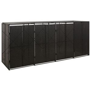 vidaXL 4連式ゴミ箱収納庫 ブラック 274x80x117cm ポリラタン製