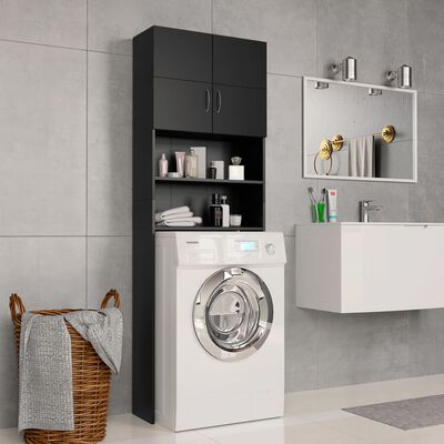 vidaXL 洗濯機棚 黒色 64x25.5x190cm パーティクルボード